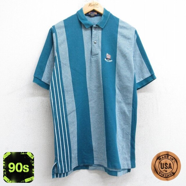 90s 半袖ポロシャツ ストライプ グリーン L | 古着