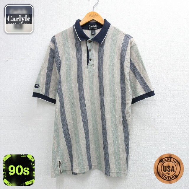 【20%OFF】ポロ 90s 半袖ポロシャツ ストライプ ベージュ メンズL相当 | 古着