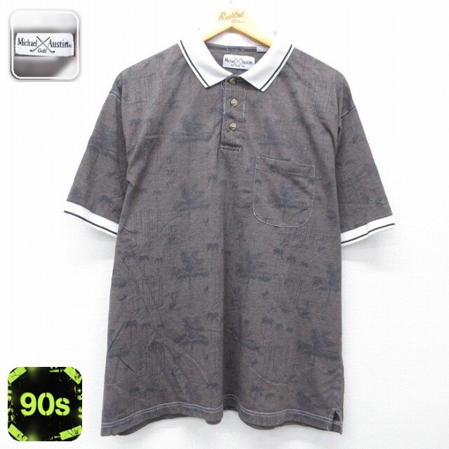 ポロ 90s 半袖ポロシャツ ヤシの木 ブラウン メンズXL相当 | 古着