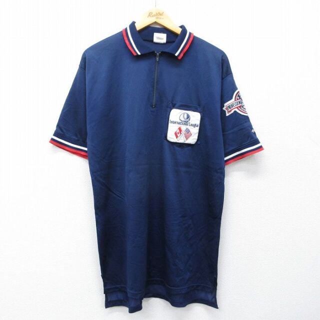 ハーフジップポロシャツ 野球 ネイビー メンズL相当 | 古着