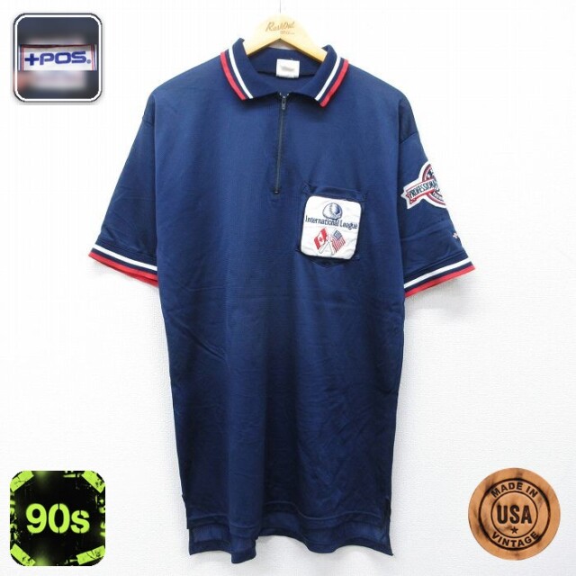 【20%OFF】ハーフジップポロシャツ 野球 ネイビー メンズL相当 | 古着