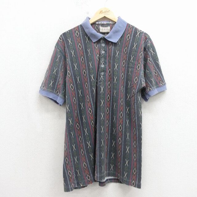 00s 半袖ポロシャツ ネイティブ柄 パープル メンズL相当 | 古着