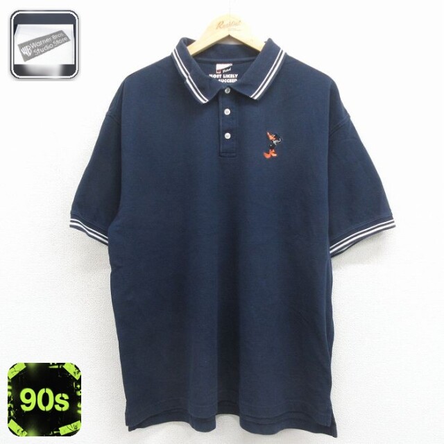 ルーニーテューンズ 90s 半袖ポロシャツ ダフィーダック ネイビー メンズXL相当 | 古着