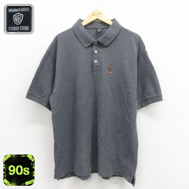 ルーニーテューンズ 90s 半袖ポロシャツ ダフィーダック グレー メンズXL相当 | 古着