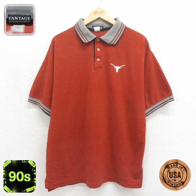 【20%OFF】半袖 ポロ シャツ 90s ロングボーン 鹿の子 コットン USA製 バーガンディ メンズXL相当 | 古着