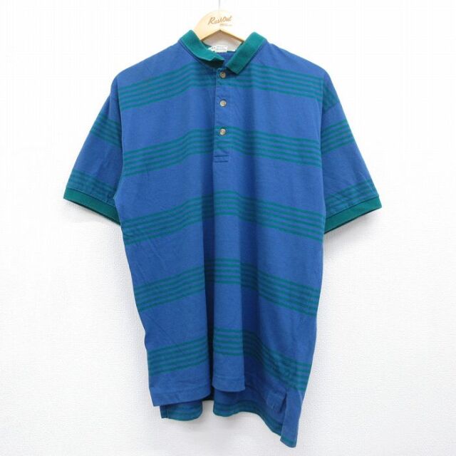 XL★古着 セントジョンズベイ 半袖 ポロ シャツ メンズ 90年代 90s ブルー ボーダー【spe】 26jul29