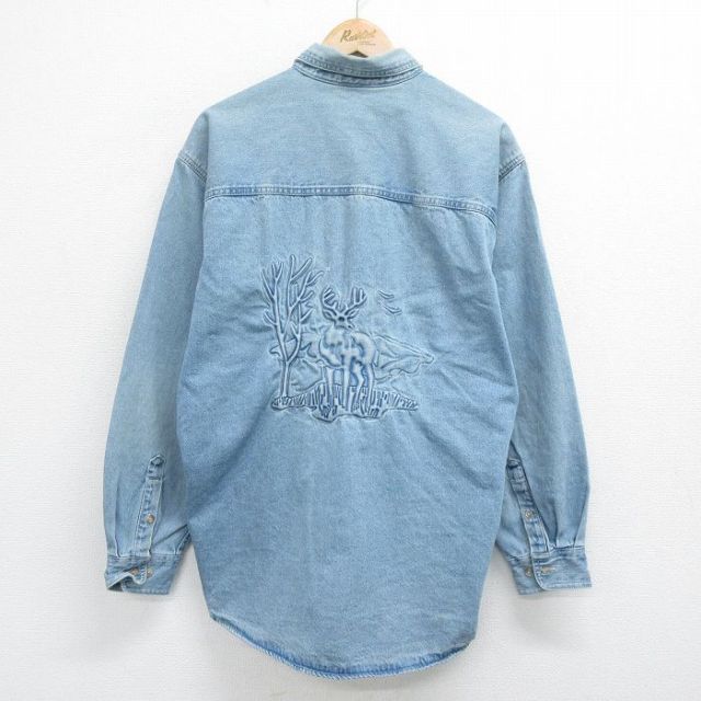 90s 長袖シャツ シカ ネイビー XL | 古着
