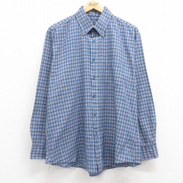 90s 長袖シャツ ネイビーチェック L | 古着