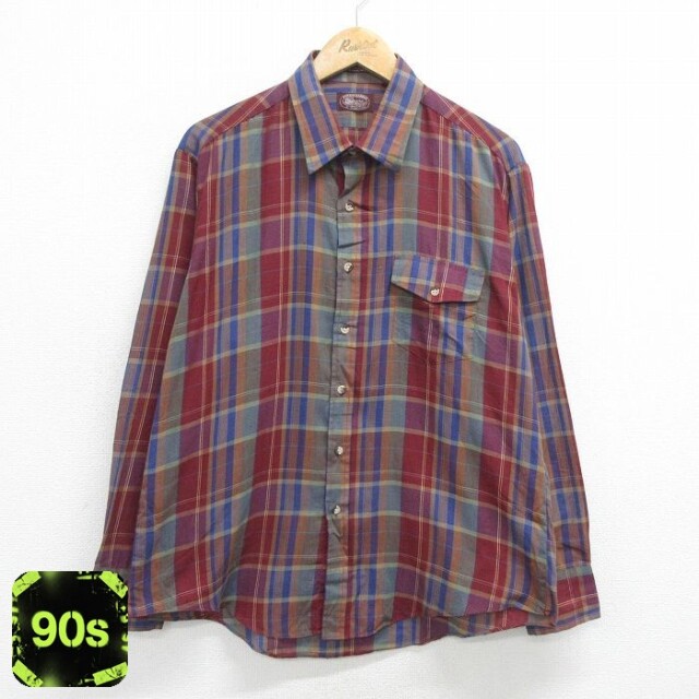 【50%OFF】90s 長袖シャツ バーガンディチェック XL | 古着