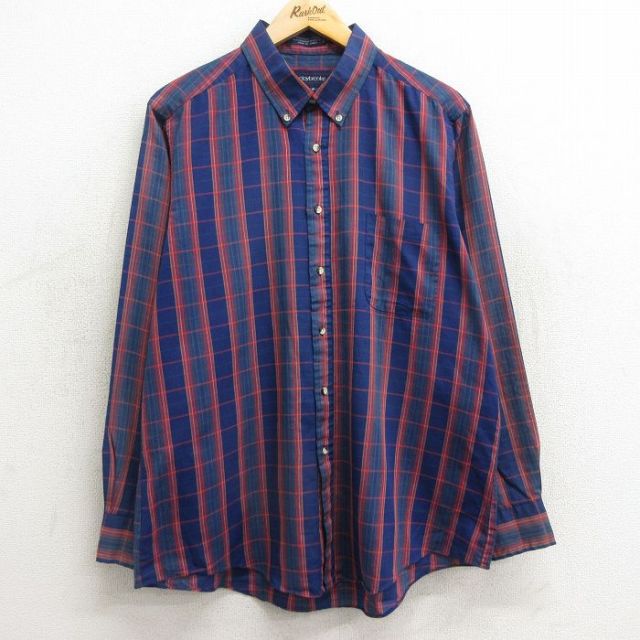 80s 長袖シャツ ネイビーチェック XL | 古着