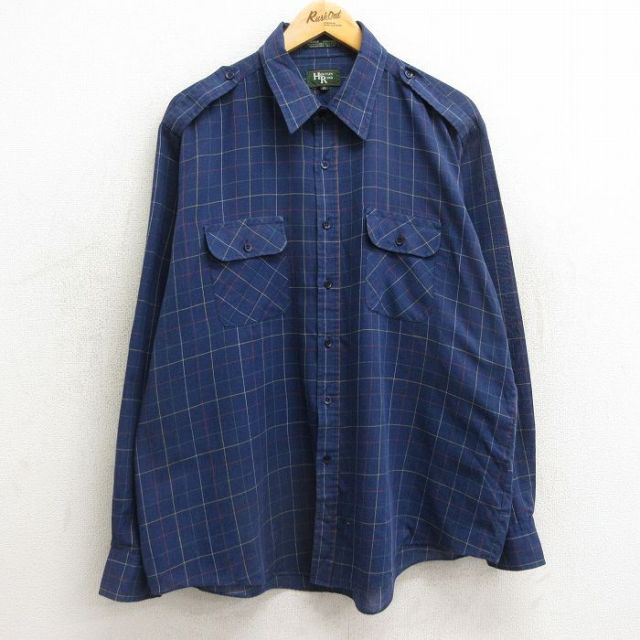 90s 長袖シャツ チェック ネイビー XL | 古着