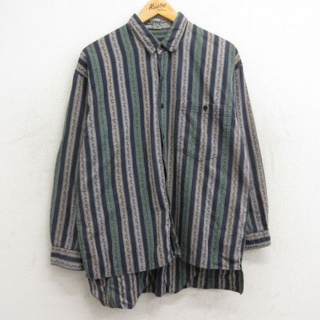 00s 長袖シャツ ストライプ グレー M | 古着