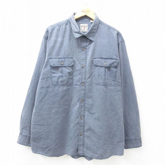 【50%OFF】XL★古着 レッドヘッド 長袖 シャツ メンズ 大きいサイズ ロング丈 薄紺 ネイビー 25jan14 中古 トップス