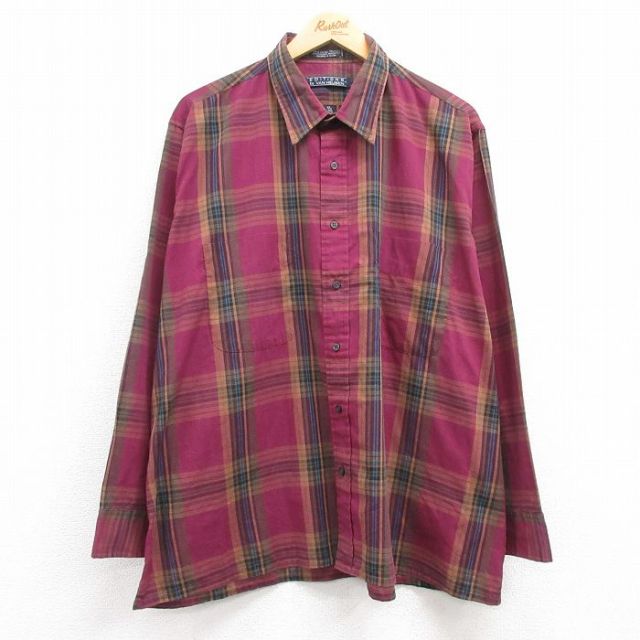 バンヒューセン 長袖シャツ パープルチェック XL | 古着