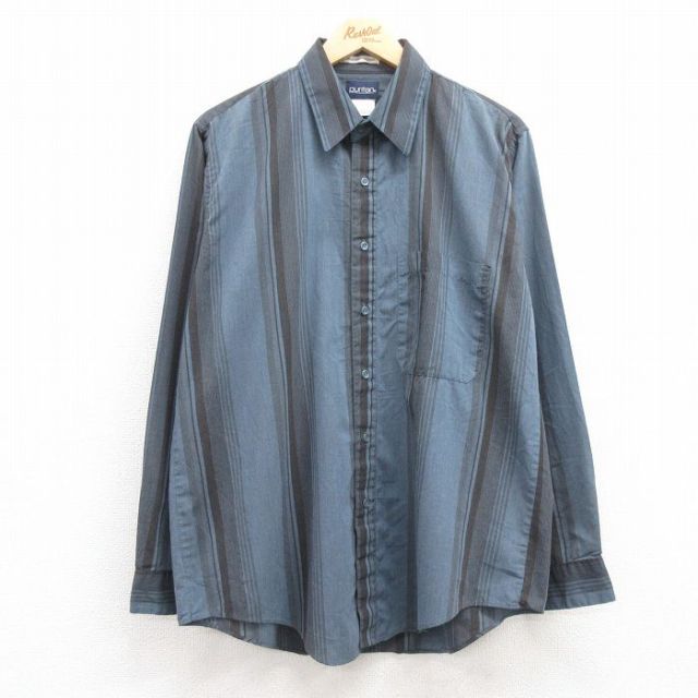 L★古着 ピューリタン 長袖 シャツ メンズ 00年代 00s 紺他 ネイビー ストライプ 25jan17 中古 トップス