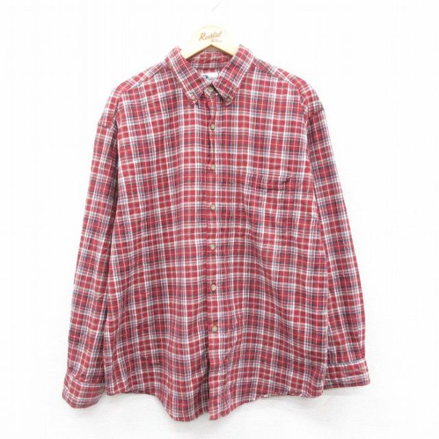 M★古着 アリゾナジーンズ 長袖 シャツ メンズ 00年代 00s コットン ボタンダウン 赤他 レッド チェック 25jan18 中古 トップス