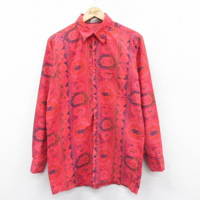 【50%OFF】M★古着 ルティグレ 長袖 シャツ メンズ 80年代 80s コットン USA製 濃ピンク系 25jan18 中古 トップス