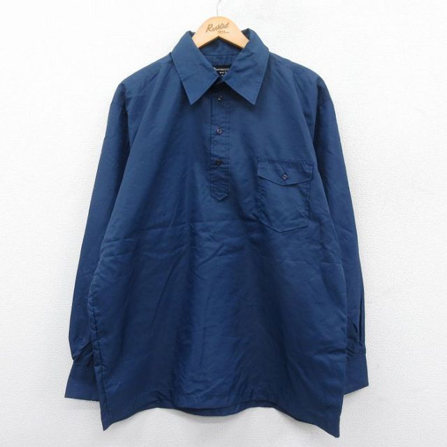 【20%OFF】XL★古着 長袖 シャツ メンズ 80年代 80s 紺 ネイビー 25jan18 中古 トップス