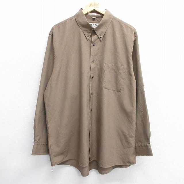 カーキチェック長袖シャツ ベージュ XL | 古着