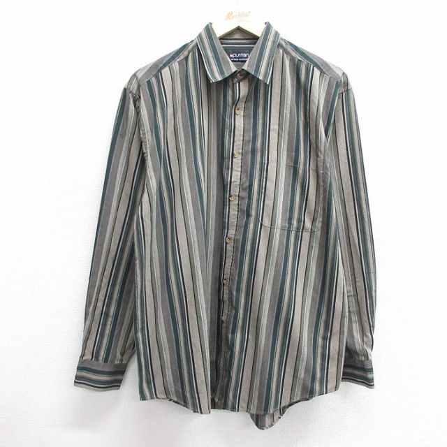 【20%OFF】L★古着 ピューリタン 長袖 シャツ メンズ 00年代 00s 緑他 グリーン ストライプ 25jan22 中古 トップス