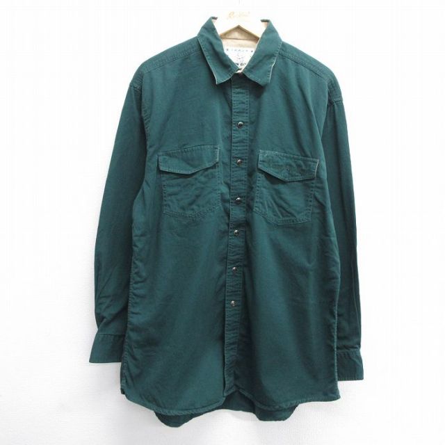 【50%OFF】XL★古着 長袖 ウエスタン シャツ メンズ Crazy Cowboy 大きいサイズ ロング丈 コットン 緑 グリーン 25jan22 中古 トップス