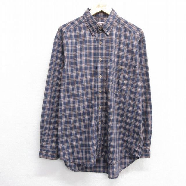 【50%OFF】XL★古着 ラングラー Wrangler 長袖 シャツ メンズ ボタンダウン 紺他 ネイビー チェック 25jan22 中古 トップス