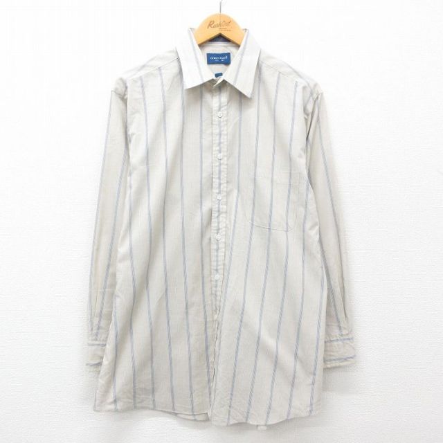 【50%OFF】XL★古着 タウンクラフト 長袖 シャツ メンズ 90年代 90s ロング丈 ベージュ他 カーキ ストライプ 25jan25 中古 トップス