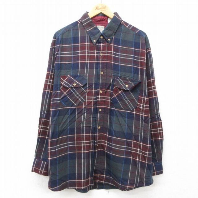【50%OFF】XL★古着 長袖 シャツ メンズ 00年代 00s 大きいサイズ ロング丈 ボタンダウン 緑他 グリーン チェック 25jan25 中古 トップス