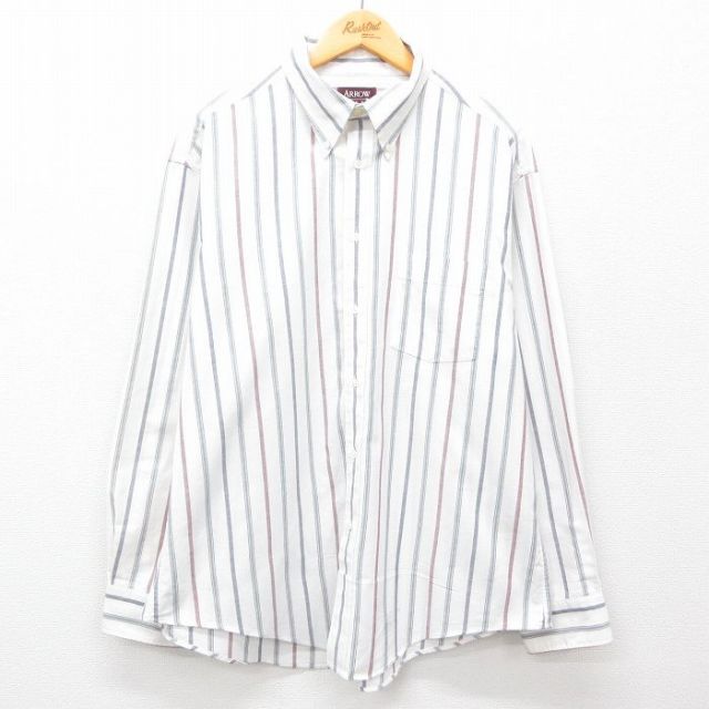 【50%OFF】XL★古着 アロー 長袖 シャツ メンズ 90年代 90s 大きいサイズ ボタンダウン USA製 白他 ホワイト ストライプ 25feb06 中古 トップス