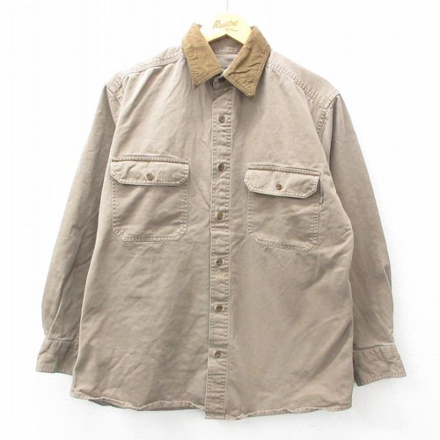 L★古着 ウールリッチ WOOLRICH 長袖 シャツ メンズ コットン 茶系 ブラウン 25feb06 中古 トップス