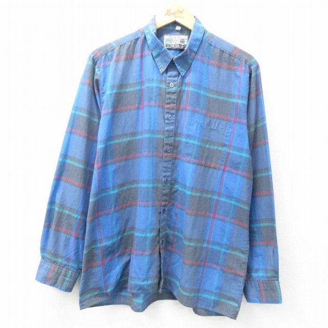 L★古着 長袖 シャツ メンズ 90年代 90s ボタンダウン 紺他 ネイビー チェック 25feb06 中古 トップス