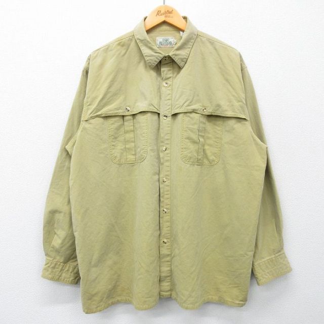 【20%OFF】XL★古着 レッドヘッド 長袖 シャツ メンズ 00年代 00s ヒジ当て 大きいサイズ コットン 緑系 グリーン 25feb12 中古 トップス