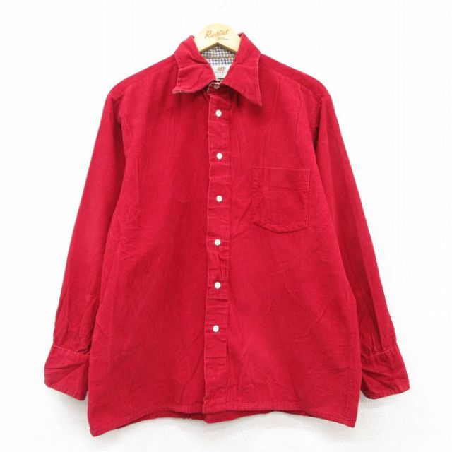 L★古着 バンヒューセン 長袖 ビンテージ コーデュロイ シャツ メンズ 70年代 70s コットン 赤 レッド 25feb10 中古 トップス