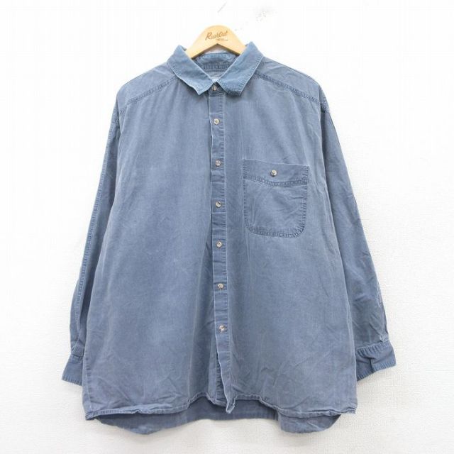 XL★古着 ラングラー Wrangler 長袖 シャツ メンズ コットン 薄紺系 ネイビー 25feb10 中古 トップス