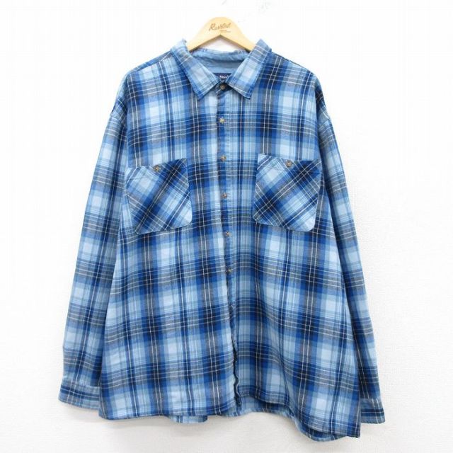 XL★古着 長袖 シャツ メンズ 90年代 90s 大きいサイズ ロング丈 紺他 ネイビー チェック 25feb10 中古 トップス