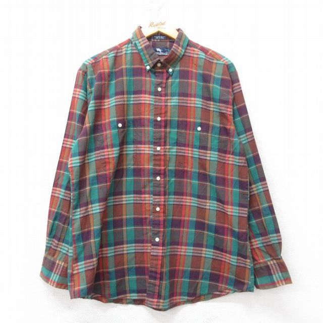 【20%OFF】XL★古着 長袖 シャツ メンズ 90年代 90s ボタンダウン 茶他 ブラウン チェック 25feb15 中古 トップス