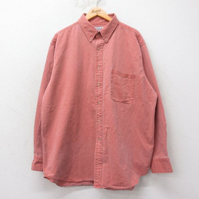 【50%OFF】XL★古着 長袖 シャツ メンズ 90年代 90s 大きいサイズ ロング丈 コットン ボタンダウン ピンク系 25feb15 中古 トップス