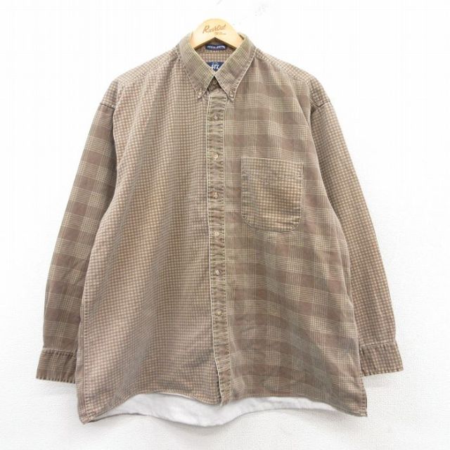 XL★古着 バンヒューセン 長袖 シャツ メンズ 90年代 90s コットン ボタンダウン 茶他 ブラウン 25feb15 中古 トップス
