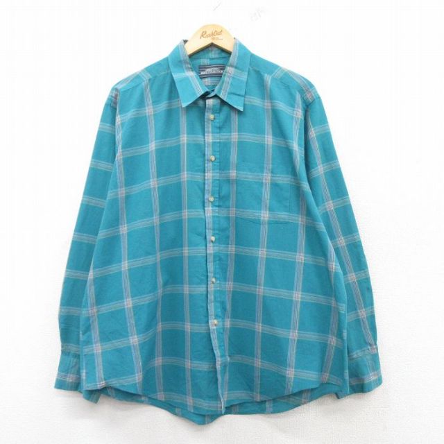 XL★古着 長袖 シャツ メンズ 90年代 90s 大きいサイズ 青緑他 チェック 25feb15 中古 トップス