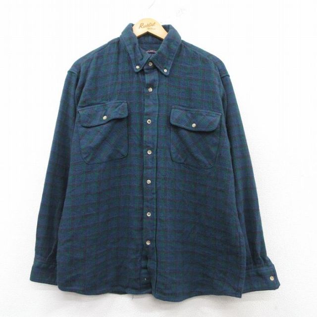 XL★古着 長袖 シャツ メンズ 00年代 00s ボタンダウン 紺他 ネイビー チェック 25feb15 中古 トップス