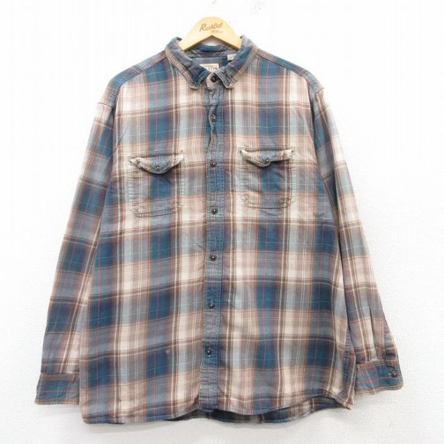 XL★古着 レッドヘッド 長袖 シャツ メンズ コットン ボタンダウン 紺他 ネイビー チェック 25feb15 中古 トップス