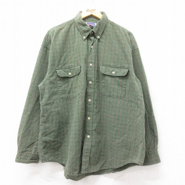 【20%OFF】XL★古着 長袖 シャツ メンズ 00年代 00s 大きいサイズ ボタンダウン 緑他 グリーン チェック 25feb15 中古 トップス