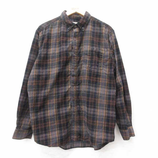 XL★古着 レッドヘッド 長袖 シャツ メンズ コーデュロイ コットン ボタンダウン 黒他 ブラック チェック 25feb15 中古 トップス