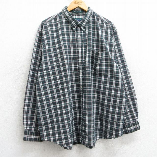 XL★古着 長袖 シャツ メンズ 00年代 00s 大きいサイズ コットン ボタンダウン 緑他 グリーン チェック 25feb17 中古 トップス