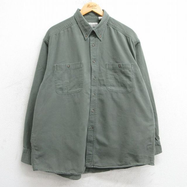 XL★古着 長袖 シャツ メンズ 00年代 00s 大きいサイズ コットン ボタンダウン 濃緑系 グリーン 25feb17 中古 トップス