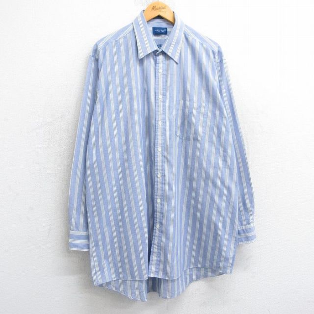 XL★古着 タウンクラフト 長袖 シャツ メンズ 90年代 90s ロング丈 薄紺他 ネイビー ストライプ 25feb17 中古 トップス
