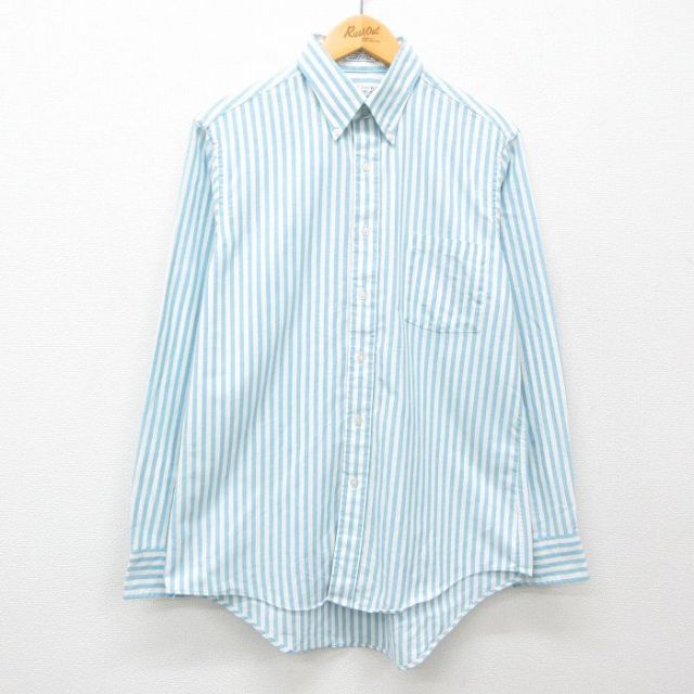 L★古着 バンヒューセン 長袖 シャツ メンズ 90年代 90s ボタンダウン 水色 ストライプ 25feb17 中古 トップス