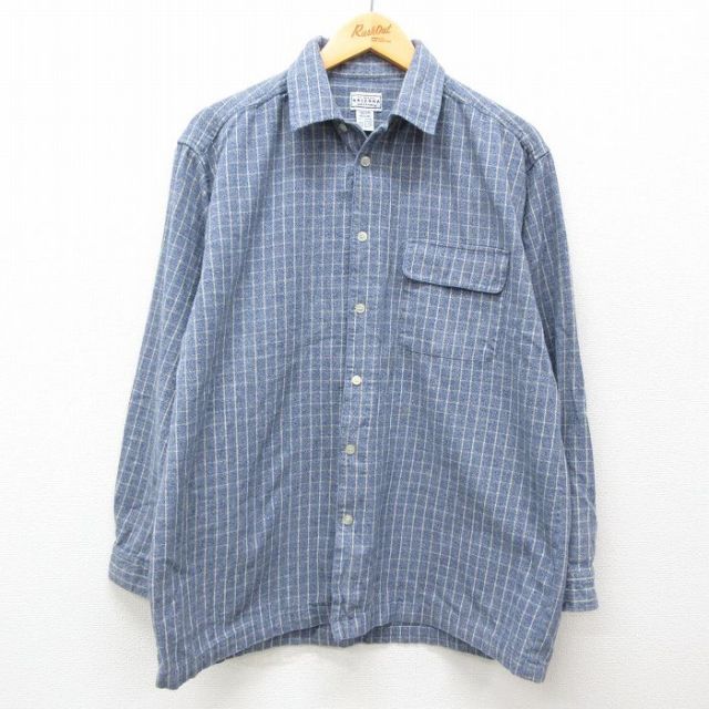 L★古着 アリゾナジーンズ 長袖 シャツ メンズ 00年代 00s コットン 開襟 オープンカラー 紺他 ネイビー チェック 25feb17 中古 トップス
