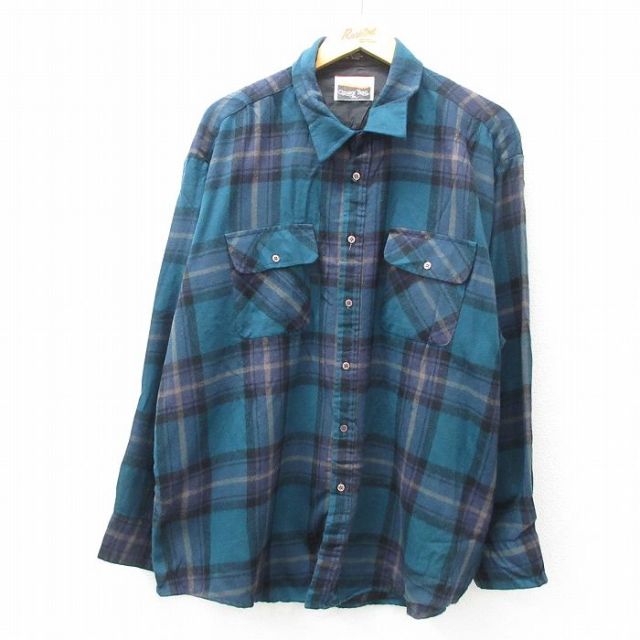 XL★古着 長袖 シャツ メンズ 90年代 90s 緑 グリーン チェック 25feb19 中古 トップス