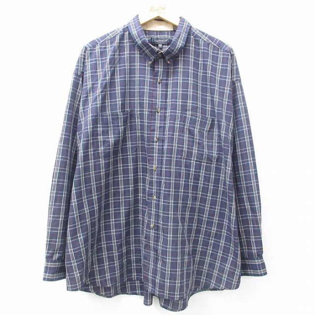 XL★古着 バンヒューセン 長袖 シャツ メンズ 大きいサイズ ボタンダウン 紺 ネイビー チェック 25feb19 中古 トップス